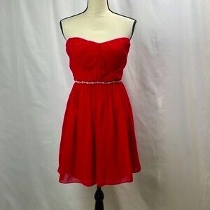 A. Drea Red Chiffon Strapless Evening  Holidays Mini Dress, Size S